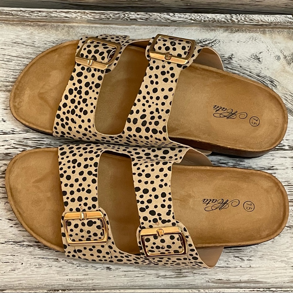 Cheetah Print Two Buckle Footbed Sandals Various Sizes
